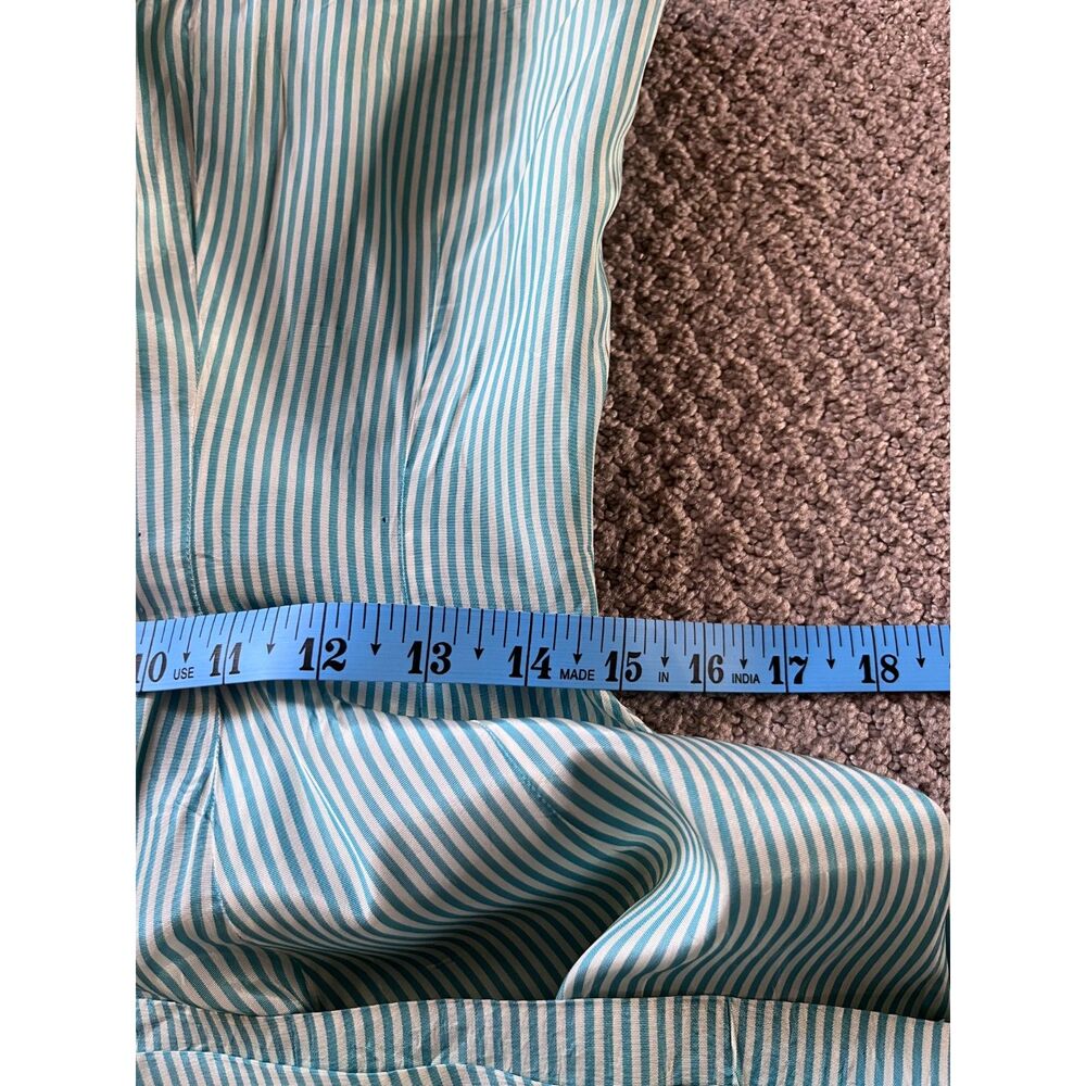 Vintage Handmade Spaghetti Strap Striped Pastel Green Acetate Dress Size 10-12 - Picture 9 of 11